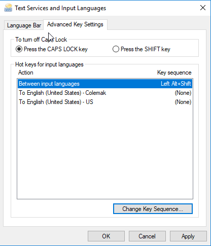 keyboard layout shortcuts